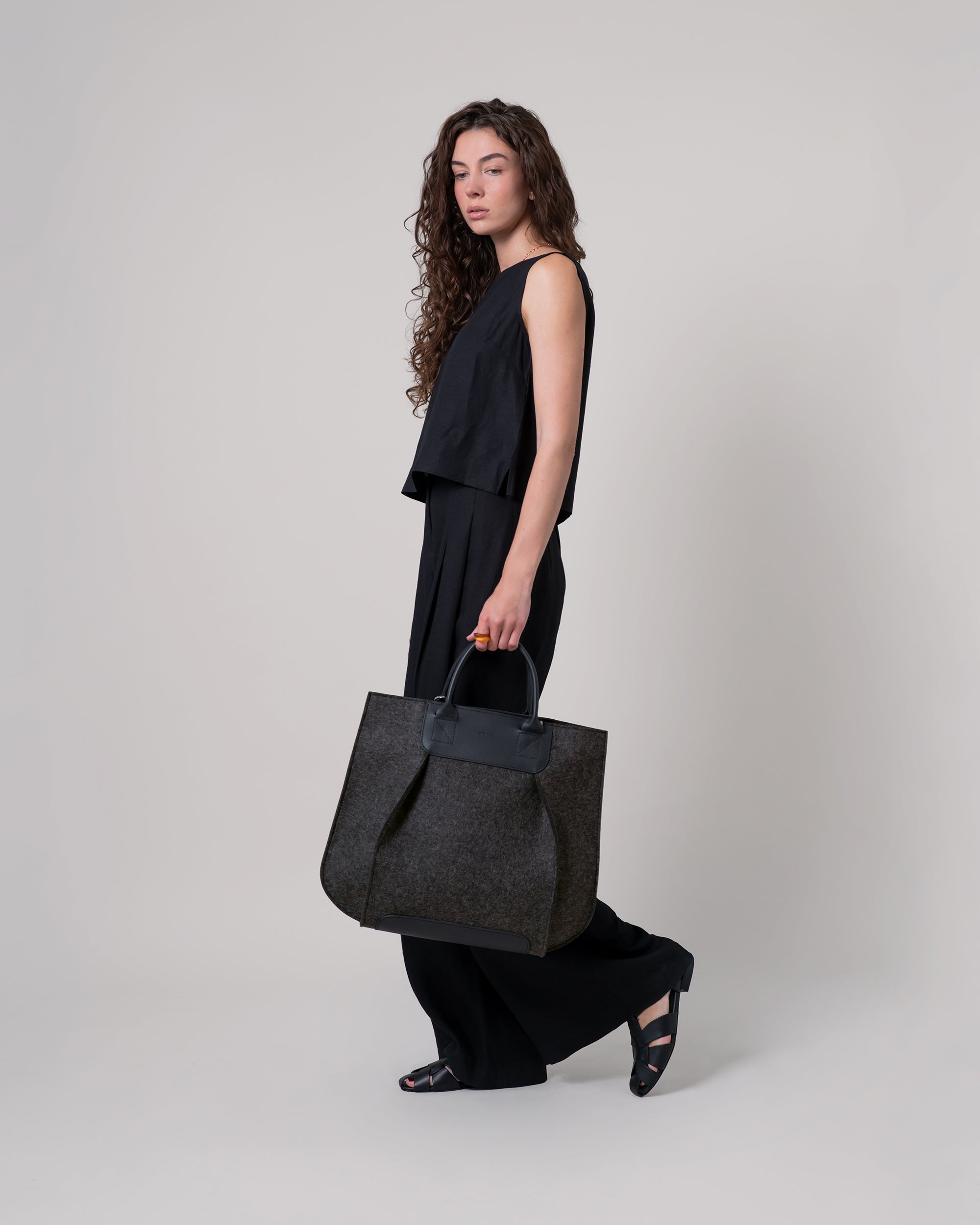 Frankie Merino Wool Crossbody and Top Handle Tote Bag in Dark Grey
