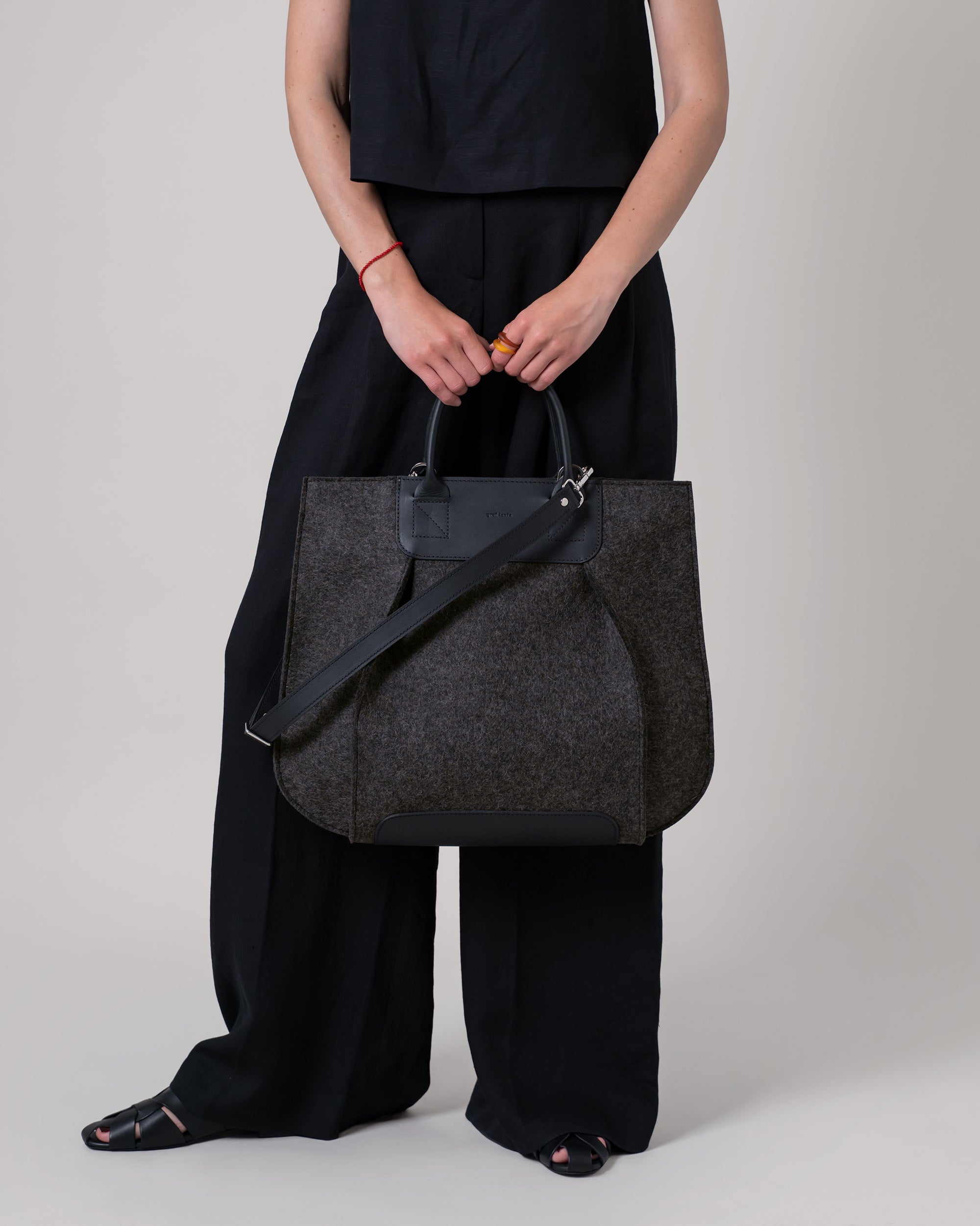 Frankie Merino Wool Crossbody and Top Handle Tote Bag in Dark Grey