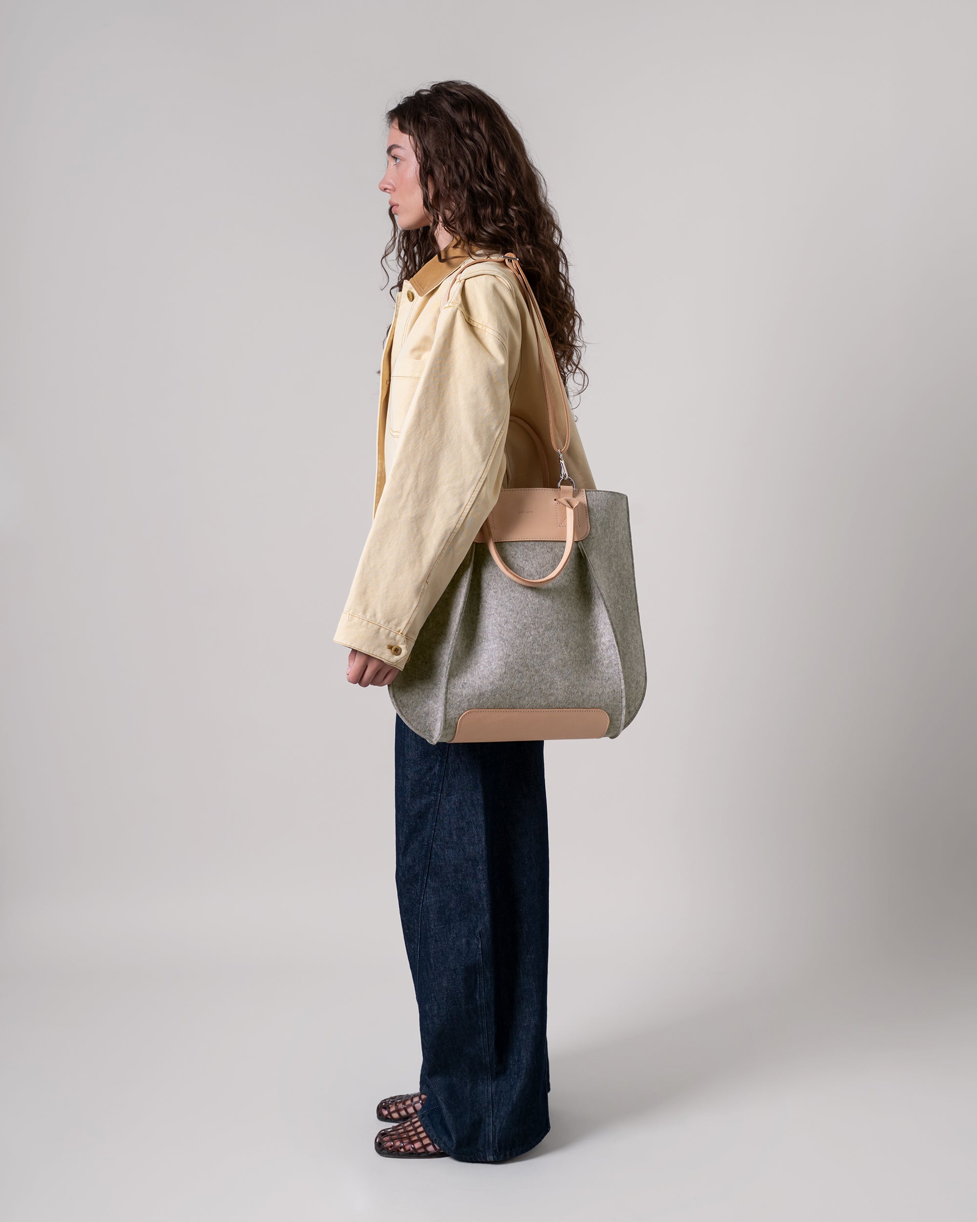 Frankie Merino Wool Crossbody and Top Handle Tote Bag in Gray and