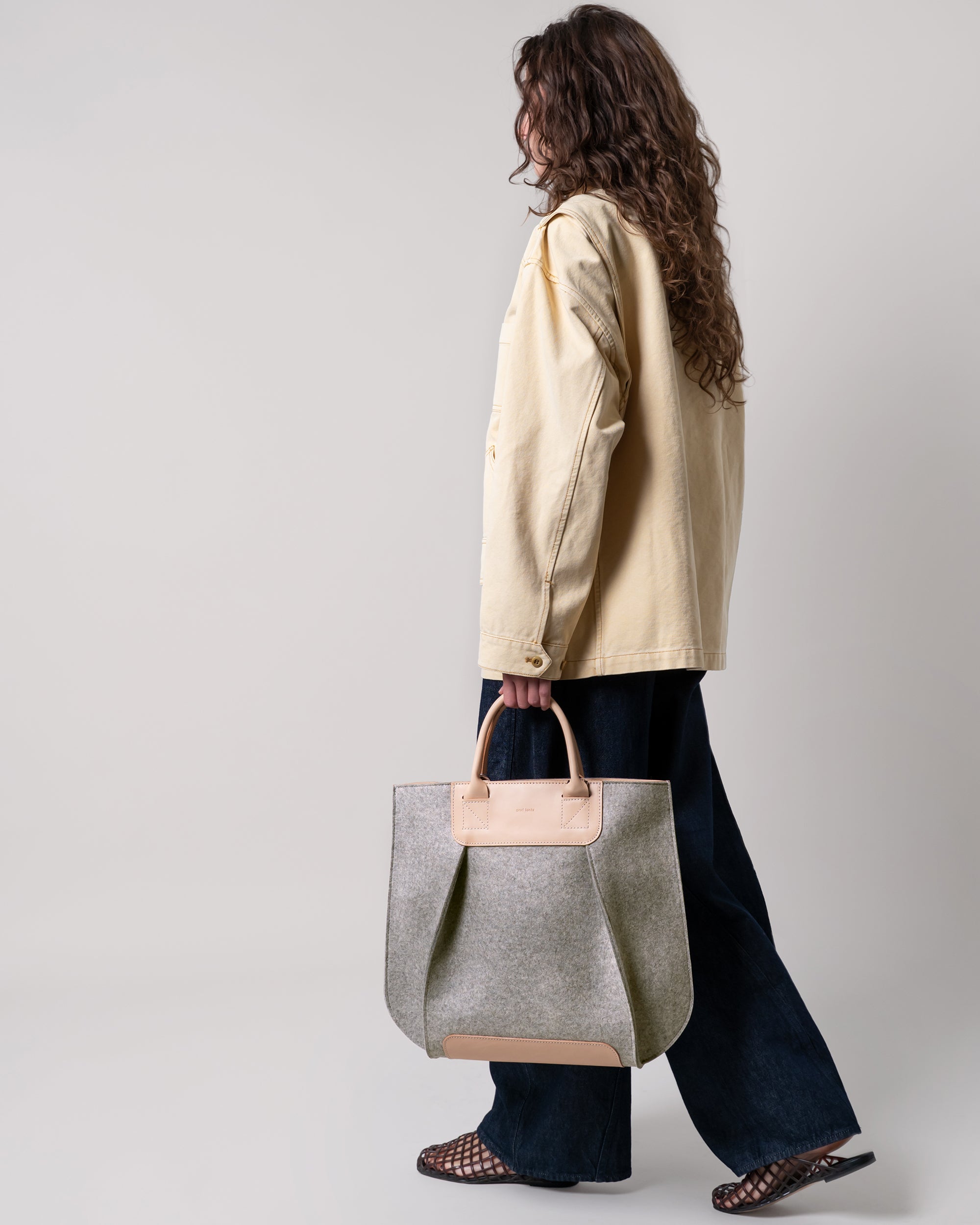 Frankie Merino Wool Crossbody and Top Handle Tote Bag in Gray and