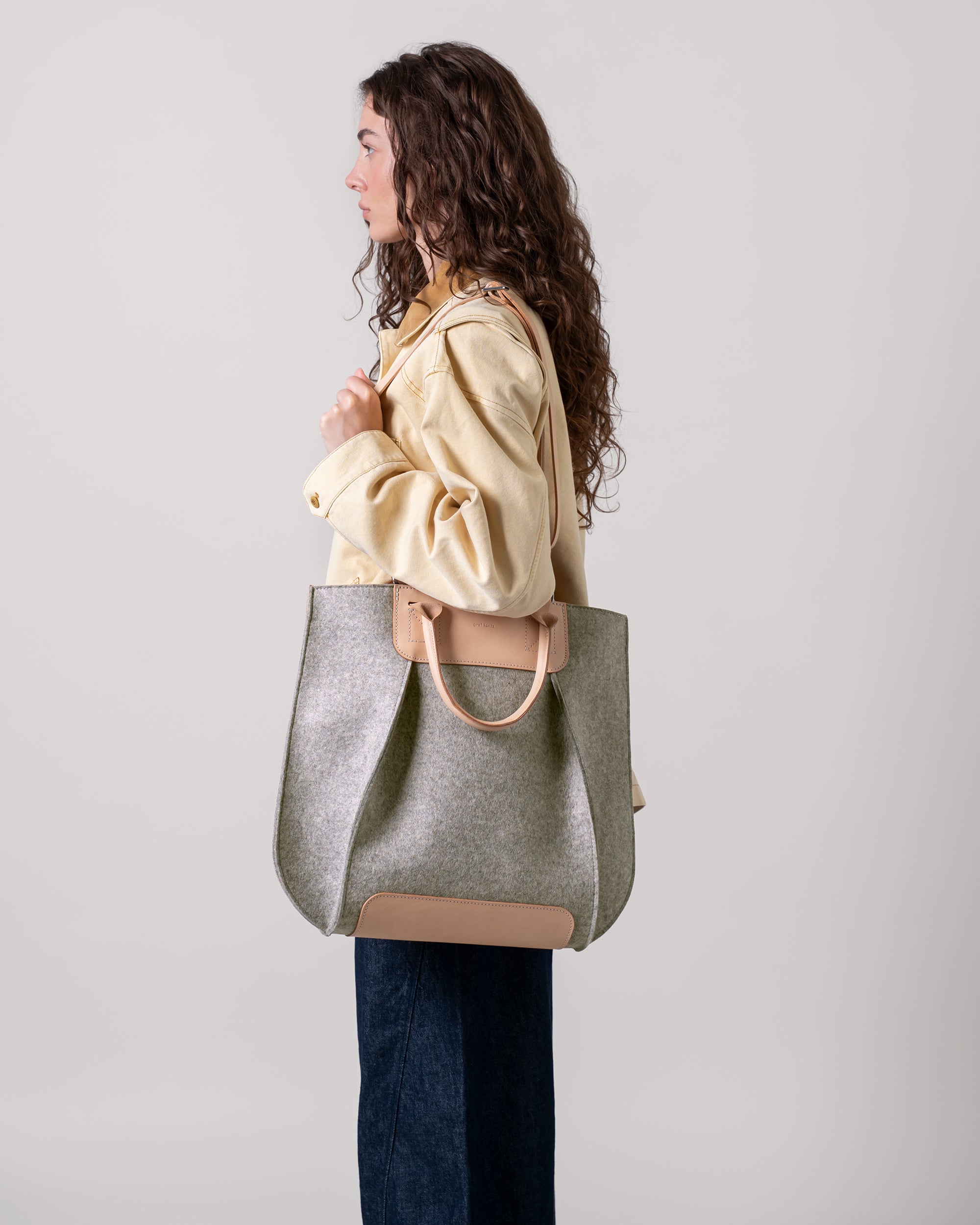 Frankie Merino Wool Crossbody and Top Handle Tote Bag in Gray and