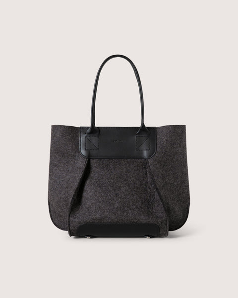 Frankie Merino Wool Crossbody Tote Bag in Charcoal and Black