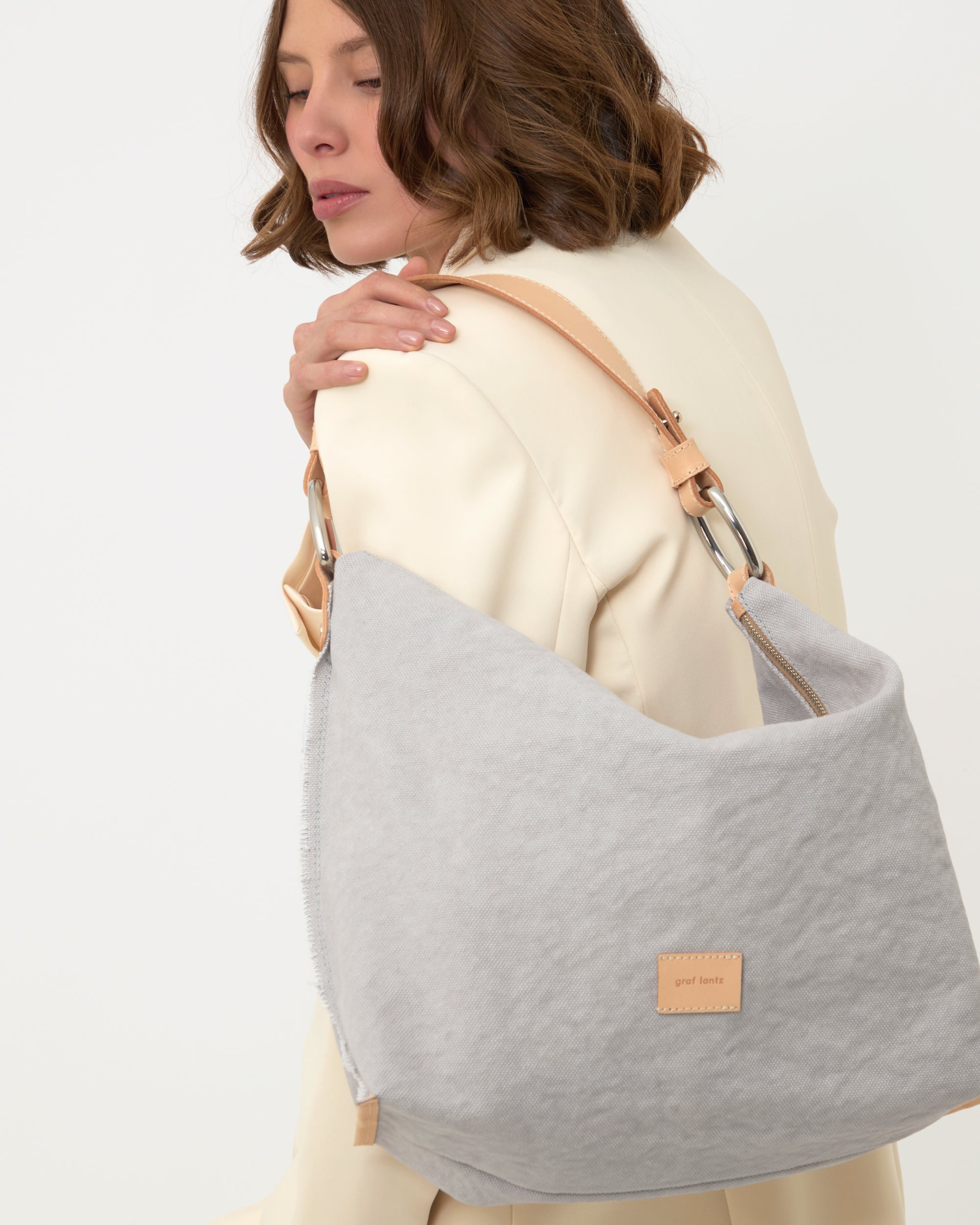 Hana Canvas Hobo Bag in Stone | Graf Lantz
