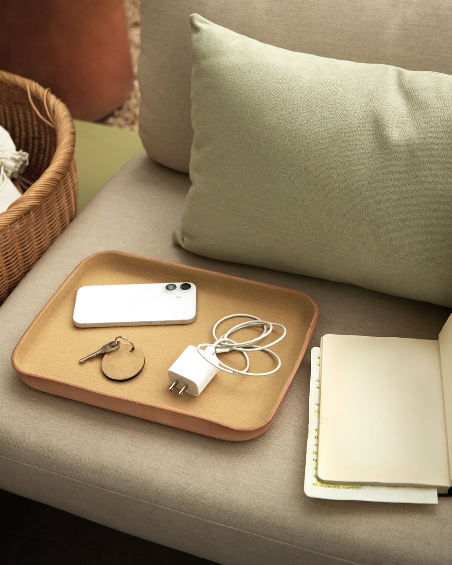 Large Kawabon Leather/Merino Wool Catchall Tray in Black | Graf Lantz