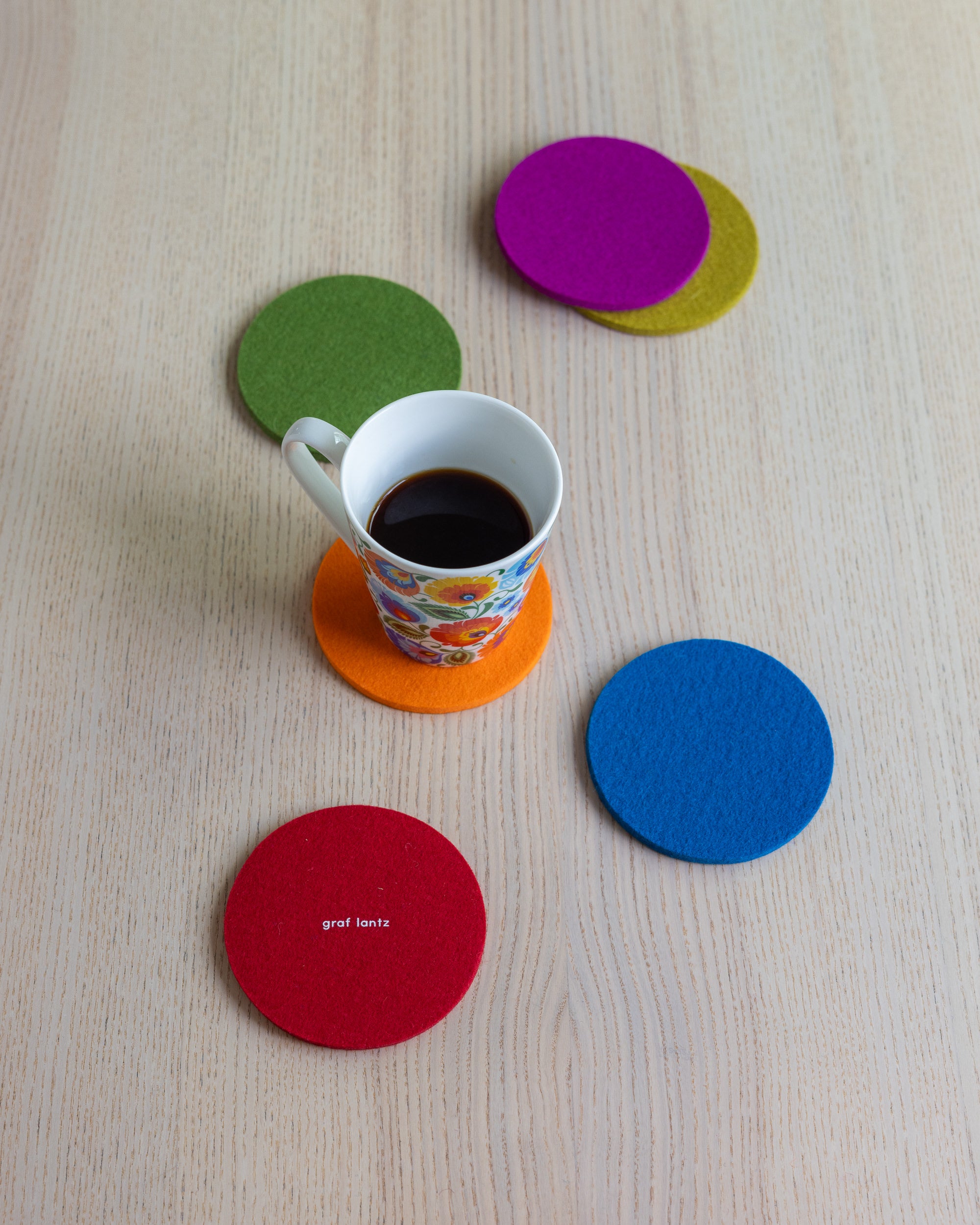 Merino Wool Round Coaster Multi 6 Pack in Rainbow
