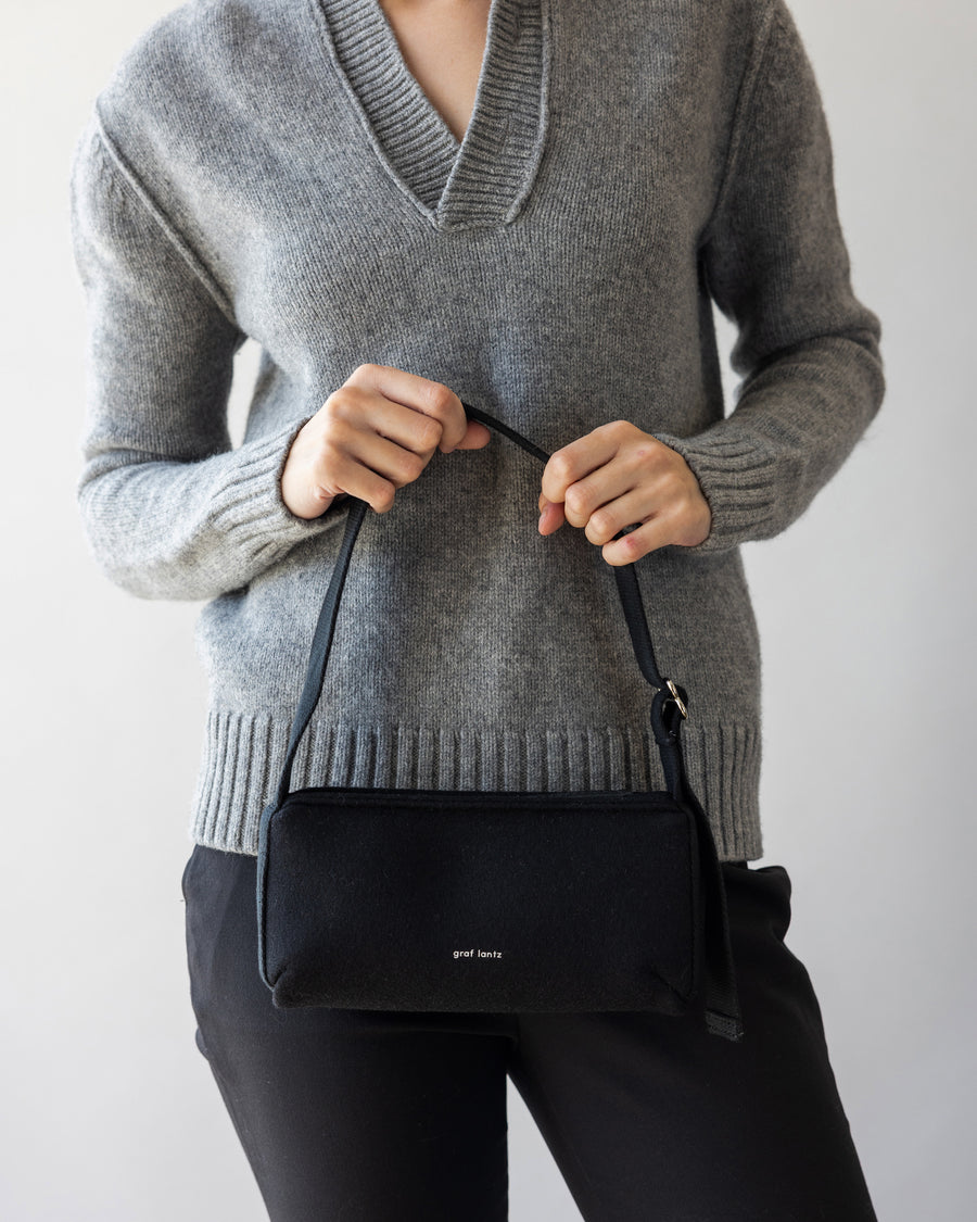 Campus Merino Wool Shoulder Bag - Black