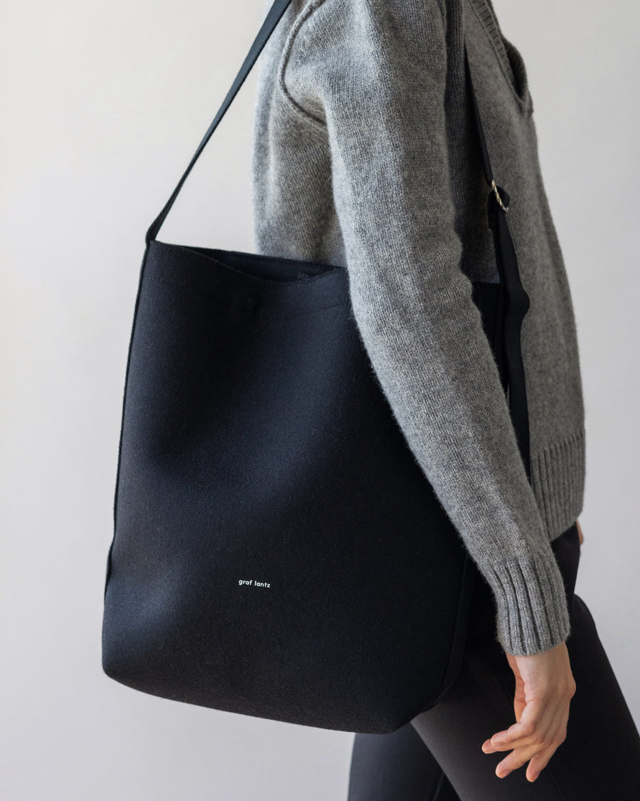 Campus Merino Wool Shoulder Bag - Black