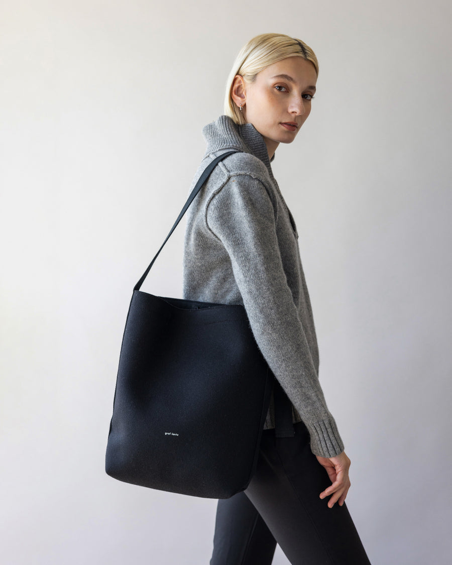 Campus Merino Wool Shoulder Bag - Black