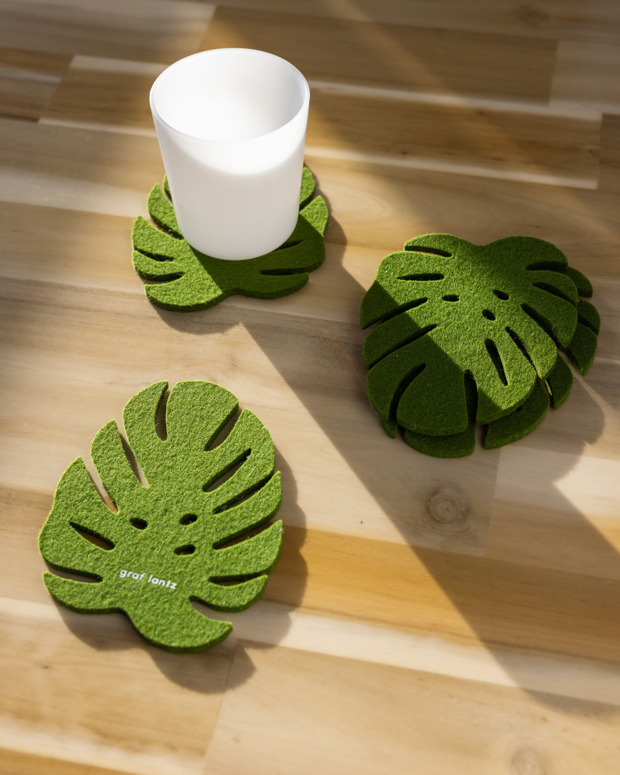 Merino Wool Monstera Coaster 4 Pack in Loden Green | Graf Lantz