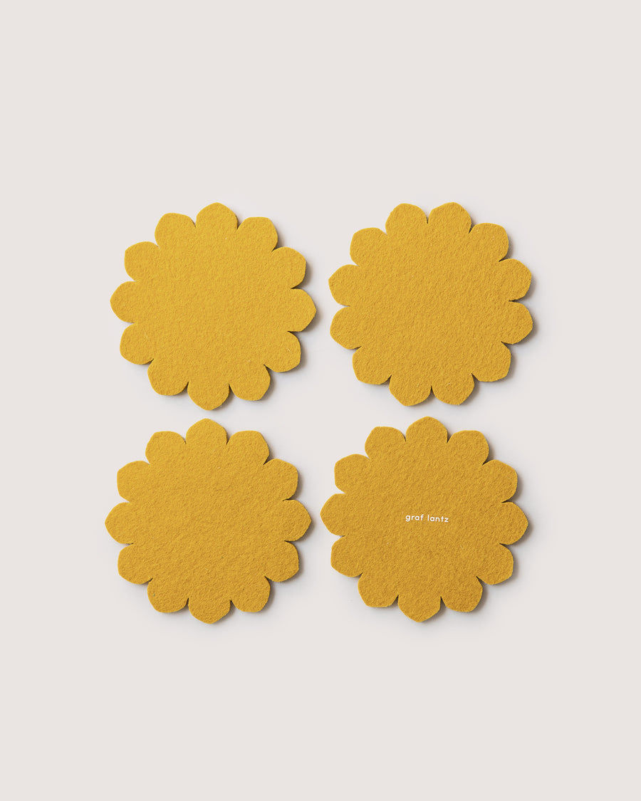 4 hand-cut Merino Wool Felt Crest Coasters in dijon color 