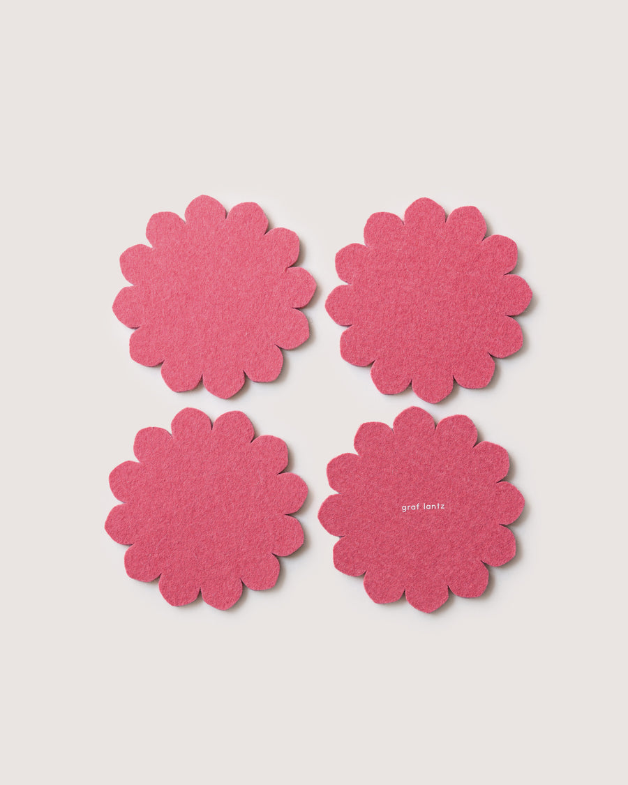 4 hand-cut Merino Wool Felt Crest Coasters in lychee color