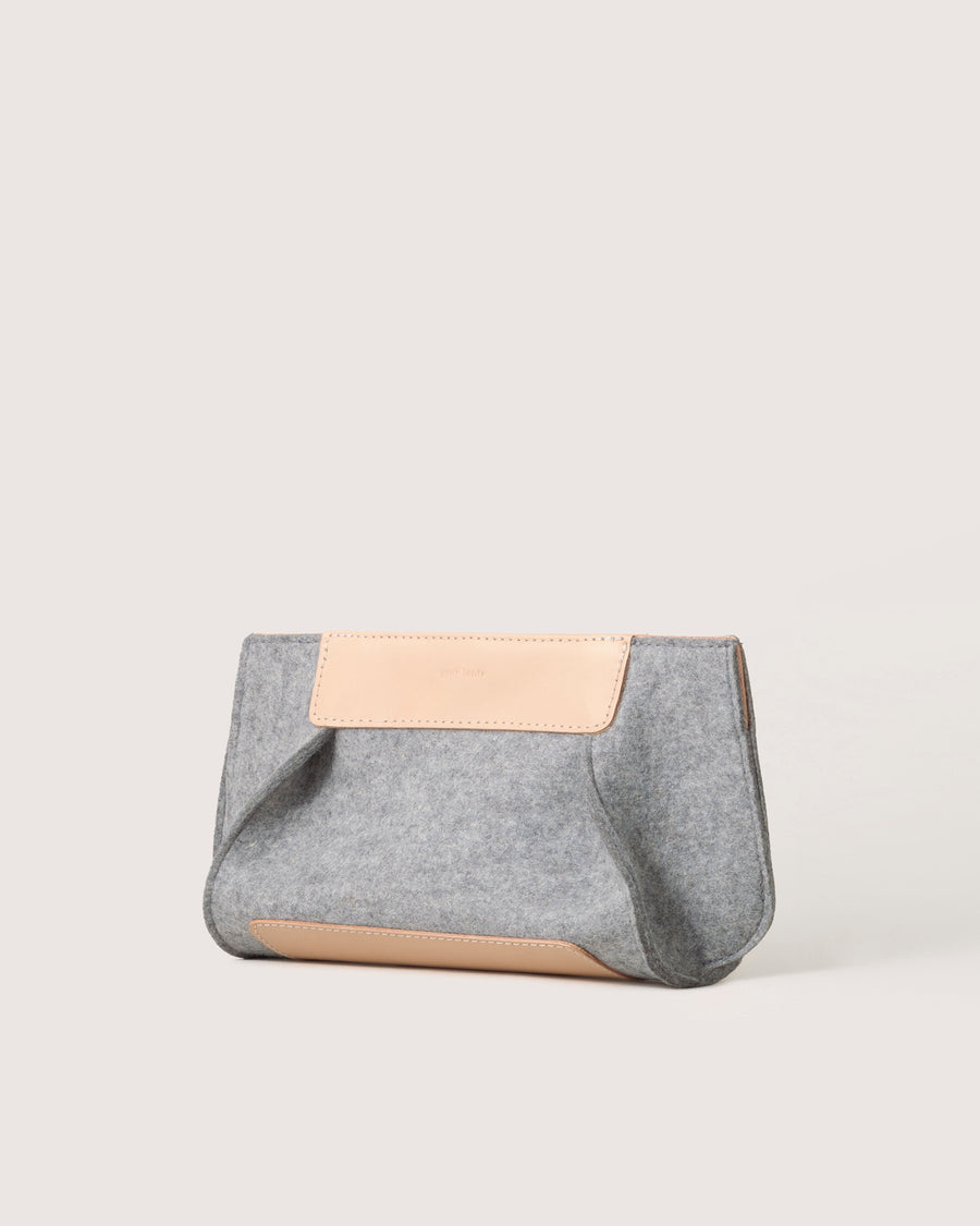 Granite Frankie Merino Wool Clutch by Graf Lantz, side view, white background 