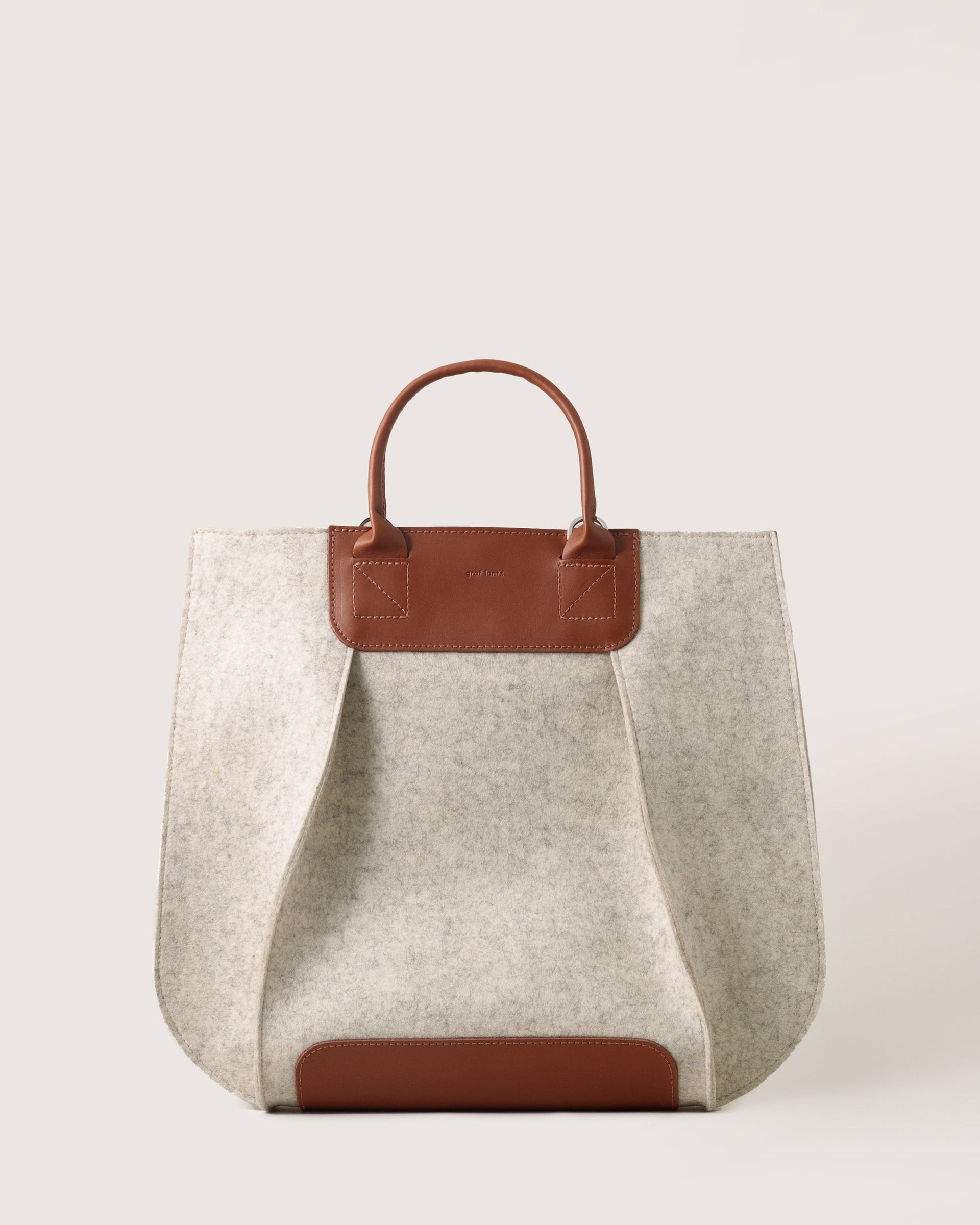 Frankie Merino Wool Tote in heather white and sienna by Graf Lantz, front view.