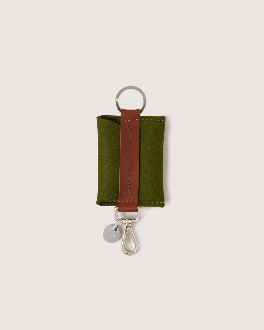 Merino Wool Card Key Fob in color Moss, white background