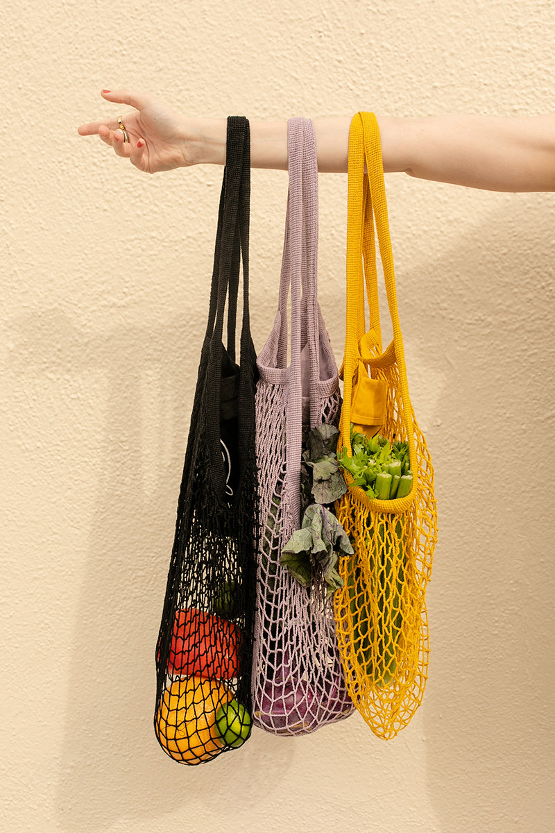 100% Cotton Expandable Ami Net Market Tote in Black | Graf Lantz
