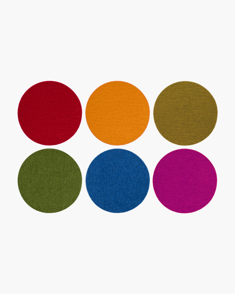Kobon Leather/Merino Wool Round Tray 6 Pack Coaster Set